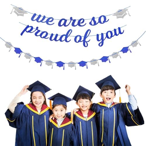 Navy-Blue White-Silver Party-Decoration Graduation Banner - 8pcs Kits Cap Garland Streamers, Paper Tissue Pom Poms Flowers,We are So Proud of You Congratulations Grad 2026 Decor Lasting Surprise view 5
