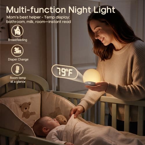 Night Light for Kids, RGB Egg Light for Nursery Breastfeeding, Soft Silicone Squeeze Light with Eye Caring, Timer, Temperature Display view 3