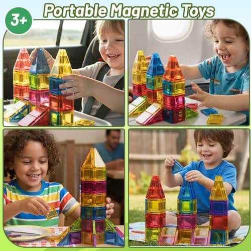 Mini Magnetic Tiles,78PCS Travel Magnetic Tiles Set with Iron Box,Portable Building Blocks for Kids Ages 3+,Car Airplane Travel Essentials Kids Toy,Creative STEM Toys Birthday Gift for Boys & Girls view 5