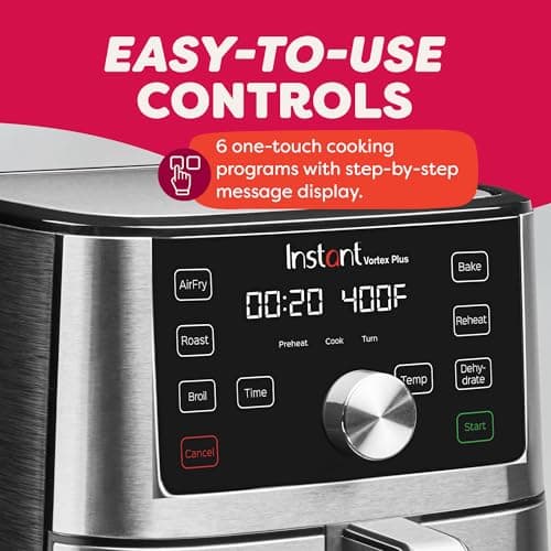 Instant Pot 6QT VORTEX Plus Air Fryer, 6-in-1, Air Fry, Broil, Dehydrate, Crisp, Roast, Reheat, Bake, Dishwasher-Safe Airfryer basket, from the Makers of Instant Pot, Stainless Steel view 5