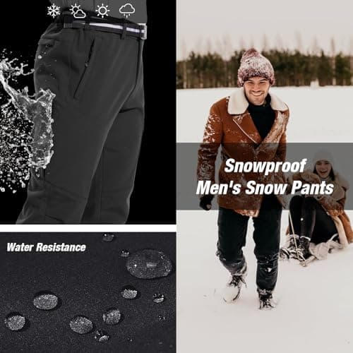 MOURCE Men's Fleece Lined Snow Hiking Pants Water Resistant，Insulated Winter Ski Pants 6 Zip Pockets and Belt view 4