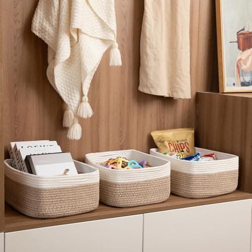 OIASKET Storage Baskets for Organizing 3 Pack, Woven Baskets for Shelves, | Closet Organizer Bins with Handle, Empty Gift Basket, Toy Storage for Toys, Blankets, Towels, Clothes, Books, 15"x11.42"x6.7" view 5