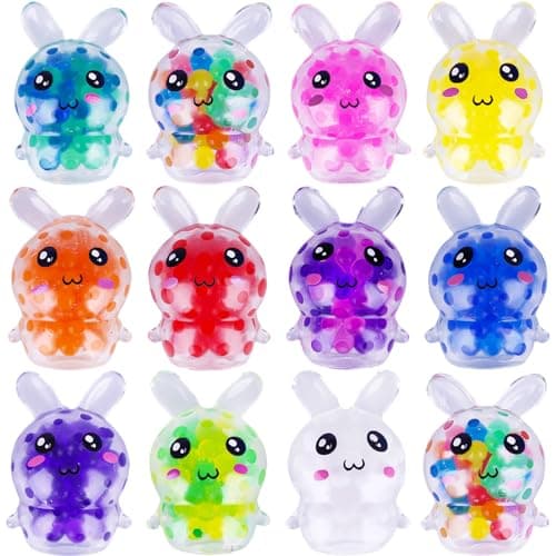 Exun 12 Pcs Easter Bunny Mini Squeeze Balls, Easter Basket Stuffers, Easter Egg Fillers, Squishies Stress Relief Fidget Toys for Kids Boys Girls Toddlers Gifts Party Favors
