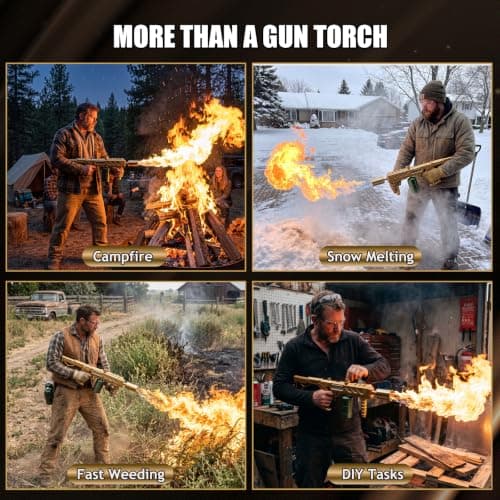 Flame Thrower Gun Propane Torch Long Reach Fire Starter for BBQ & Campfire | Iconic Golden Torch, Powerful Trigger Ignition 3272°F Adjustable Flame Gun Torch for Grill, Charcoal &Snow(Tank Not Included) view 2
