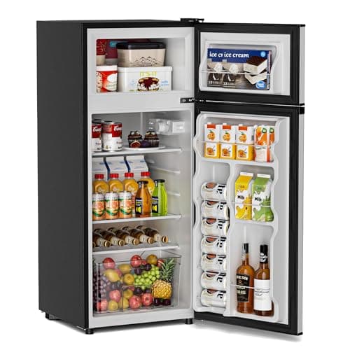 Manastin 4.5 Cu.Ft Mini Fridge with Freezer, Small Fridge with 2 Doors for Office, Kitchen, Dorm and Bedroom, Mini Refrigerator with Adjustable Shelves (Silver)