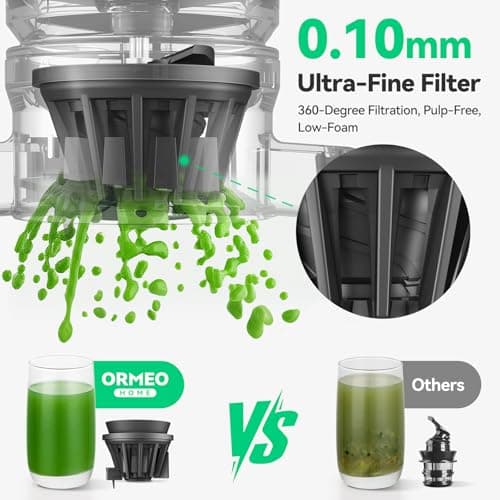 Cold Press Juicer, ORMEO HOME Masticating Juicer Machines with 5.0"Large Feed Chute Fit Whole Vegetables & Fruits, with Pulp Seperation, 99.6% Juice Purity, Quiet Motor, Easy to Clean,BPA Free view 5