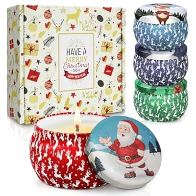 Christmas Candle Gift Set for Women, 4 Pack Long Lasting Soy Wax Candles with Lavender, Cookie, Fir & Cinnamon Apple Scents, Aromatherapy Candles for Home, Perfect Holiday Gifts