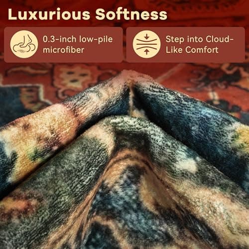 YJ.GWL Area Rugs for Living Room 4x6 Machine Washable Rugs for Bedroom, Non Slip Floral Vintage Rug Indoor Carpet, Stain Resistant Throw Rug for Dining Room Kitchen, Orange-Red view 6