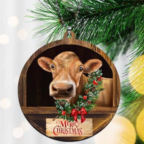 Cow Christmas Ornaments 2026, Brown Cow Ornaments for Christmas Tree, Farmhouse Christmas Ornaments, Farm Animal Christmas Ornaments, Jersey C ow Ornament view 2