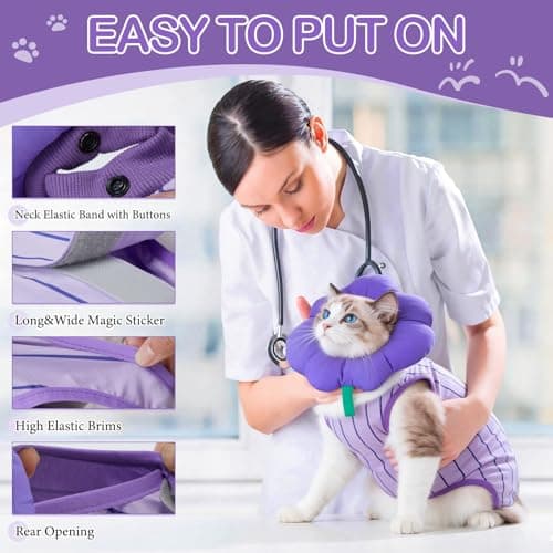 EMUST Cat Surgery Recovery Suit for Female Cats, Adjustable Soft E-Collar Alternative Onesie, Breathable Anti-Licking Post-Op Pet Pajamas for Spay & Abdominal Protection(Grapes,M) view 3