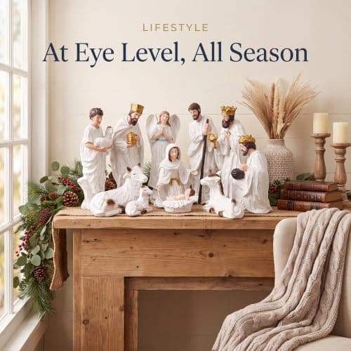 Livilord 11-Piece Hand-Painted Christmas Nativity Set, Resin Figures Manger Scene Decor, Wise Men and Holy Family Statues, Weighted Flat Bases, Mantel Display, Vintage Style, Gift Boxed view 4