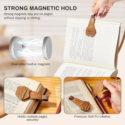 2 Pcs Leather Magnetic Bookmarks for Men,Vintage Sword and Dragon Pattern, PU Leather Bookmark, Gift Box Included view 2