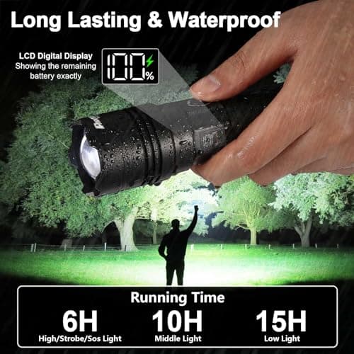 PHIXTON Rechargeable Flashlights 100000 High Lumens Long Range 3280 FT, Super Bright USB C LED Flashlight Long Lasting 15 Hours, Powerful Multifunctional Strong Flash Lights, for Camping view 3