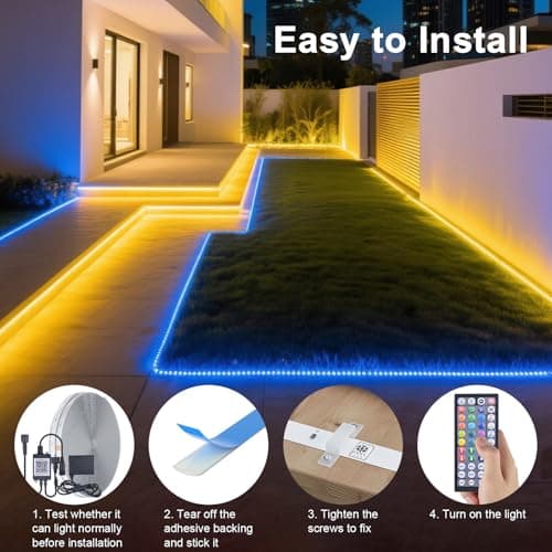 MIHEAL 100FT Outdoor LED Strip Light IP67 Waterproof,Outside RGB Lights with App/Remote Control,Color Changing,Music Sync Rope Light for Balcony,Deck,Rooftop,Garden,Pool view 2