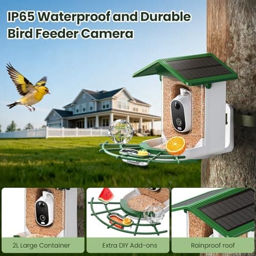 TECKNET Smart Bird Feeder with Camera, 2K UHD Video, AI Bird Species Identification, Instant Arrival Alerts, Solar Powered, Waterproof Birdhouse Camera, Gift for BirdLovers, Family, Green view 4