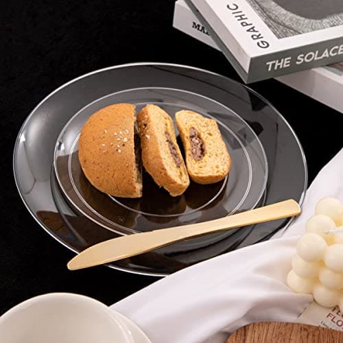 PULOTE 100Pieces Clear Plastic Plates - Premium Heavyweight Plastic Clear Disposable for Wedding&Party Include 50 Dinner & 50 Dessert/Salad Plates view 4