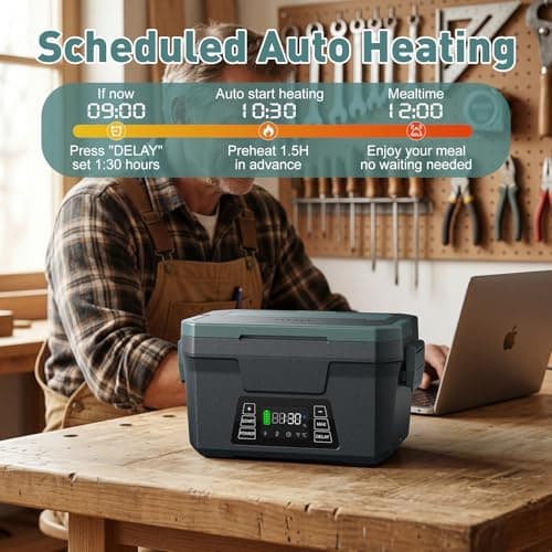 Cordless Electric Lunch Box for Adults, APP Control Heated Lunch Box for Men, 18000mAh Battery Powered Portable Food Warmer, Auto Heating 5-side Rechargeable w/ Timer, 248°F Max for Work/Outdoor/Gift view 5