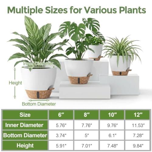 Plant Pots, 12" 10" 6" 8" Inch Self Watering Pots with Water Level Indicator, Set of 5 Flower Pots Indoor with Drainage Holes, Modern Planters for Indoor Outdoor Plants, Room & Office Décor view 2