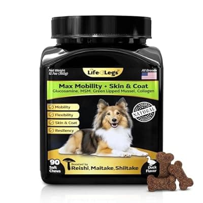 Life4Legs - Hip and Joint Chews for Dogs + Skin and Coat Supplement - Dog Joint Pain Relief Treats - Glucosamine, Chondroitin, MSM, Hemp Oil, Turmeric, Omega 3 for Dogs, Mobility Dog Health Supplies