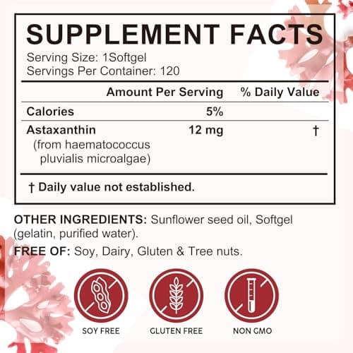 Tiuedu Astaxanthin 12mg, 120 Softgels, 4 Month Supply, Astaxanthin Antioxidant Supplements, Supports Eye, Joint, Internal Circulation, Skin Health- 2Package view 5