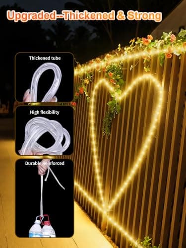 Larger Tube Solar Rope Lights 200LEDs Waterproof,Rechargeable Battery,Dual Charging,39FT Outdoor String Light,Remote-Control,for Pathway Patio Garden Palm Tree Christmas (Brighter - Warm White) view 3