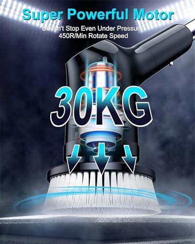 Shower Scrubber with Long Handle for Cleaning Bathroom, Electric Spin Scrubber Cleaning Brush with IPX7 Waterproof & 2Speed, 3Brush Heads, Bathroom Cleaning Supplies for Shower Tub Tile Toilet, Black view 2