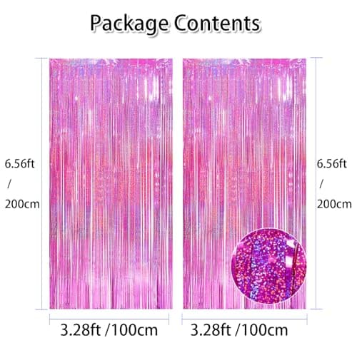 Pink Purple Laser Tinsel Glitter Foil Fringe Curtain Birthday Party Streamers Backdrop Decorations Photo Booth Theme Bachelorette Graduation Decor view 3