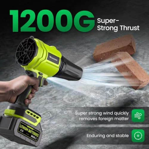 YUQUESEN Cordless Leaf Blower, 980,000 RPM Handheld Leaf Blower with 2 Batteries & Charger, Lightweight Leaf Blowers for Patio, Lawn, Leaves, Dust - Bright Green view 4
