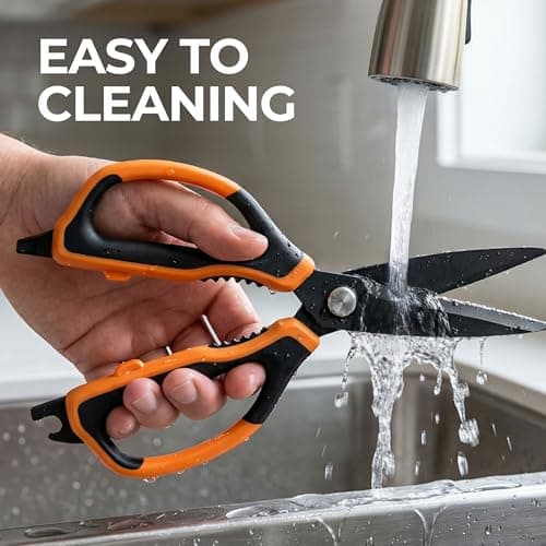 ANSHEE All Purpose Kitchen Scissors, Durable Stainless Steel Food Cooking Shears, Built-in Bottle Opener, Soft Grip Comfort Handle, Dishwasher Safe, Ideal Kitchen Gifts orange 1pack view 6