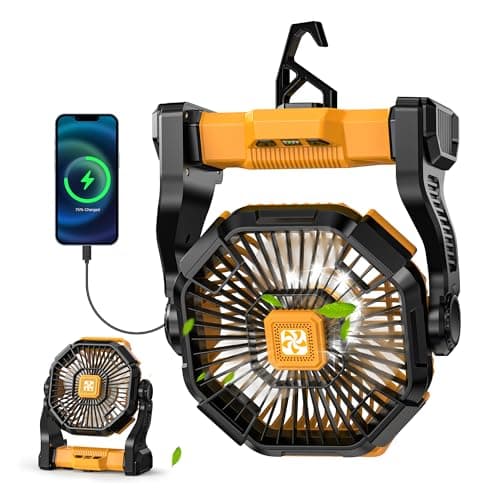 Doviluxe Camping Fan Rechargeable - Battery Powered Fans Light, Portable Camping Fan for Tents, Hook Rotation Battery Operated Fans for BBQ Travel Desk Beach with Ventilador Recargable — image 1