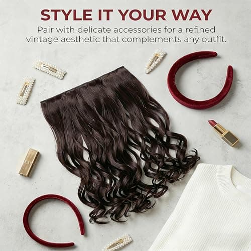 5 Clip in Hair Extensions Synthetic Thick Curly Wavy Hairpieces for Women 18 Inch Natural Looking 3/4 Full Head Clip on Hair Extensions Dark Brown view 3