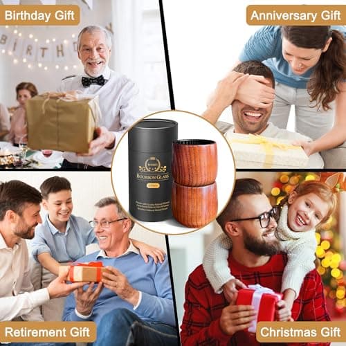 Charred Wooden Bourbon Drinking Glass, Bourbon Gifts for Men – 12 Oz Wooden Old Fashioned Glasses Set Whiskey Tumbler | Birthday Whiskey Gifts for Men, Dad or Brother Original Bourbon Tumbler (2 Pack) view 6