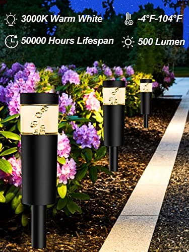 DOREIO 5W Low Voltage Landscape Pathway Lights with Connectors 12V Outdoor Landscape Lighting LED Bollard Path Lights Wired IP65 Waterproof Warm White Walkway Lights for Garden Yard Lawn (8Pack) view 2