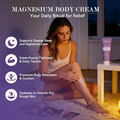 NIAWIT Magnesium Cream – Restful Sweet Sleep + Muscle Relaxation for Legs, Feet & Arms | Calm Moisturizing Day & Nighttime Body Cream with Magnesium, Collagen & Shea Butter 4.23 Fl.oz view 2