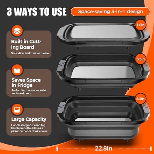 Collapsible BBQ Prep Tubs with Titanium Cutting Board, Large-Capacity（5.3Gal/20L）Foldable Cutting Board, with Locking Lid, Strong Sealing and Leak-Proof Design. Suitable for Kitchen and Outdoor. view 3