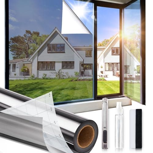 One Way Privacy Window Film,Sun Blocking Window Film with 3 Tools, Heat & UV Blocking Window Tint Film for Home, Easy Install DIY Office Window Covering See Out Not in (17.5 x 78.7 Inch,Silver) — image 1