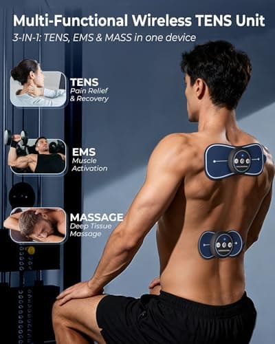 KingPavonini Wireless TENS Unit Muscle Stimulator, Back Pain, Model SM9116 | Wireless TENS with Remote, Storage Box, 4 Ultra-Large Pads for Back Shoulder Waist Pain, 20 Intensities, Gift for Men, Women view 2