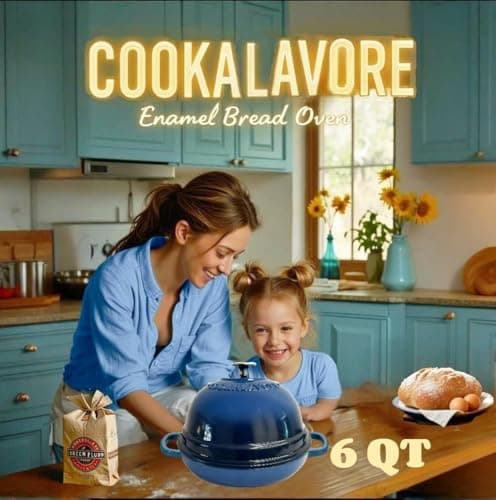 Dutch Oven for Bread Baking,6 Quart Enamel Bread Oven for Sourdough,10.5"Bread Oven with Lid,Bread Pans for Homemade Bread,Blue Thick Enamel Bread Pan-with Silicone Baking Mat&Recipe,Gifts for Family view 4