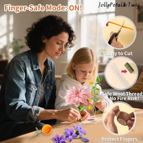 10 Colors Pipe Cleaners Craft,Chenille Stems Plush Craft Kit,Colorful Pipe Cleaners Flowers Kit with Floral Tape for Wedding Gifts Graduation Bouquet JollyPetal&Twig (Rainbow) view 6