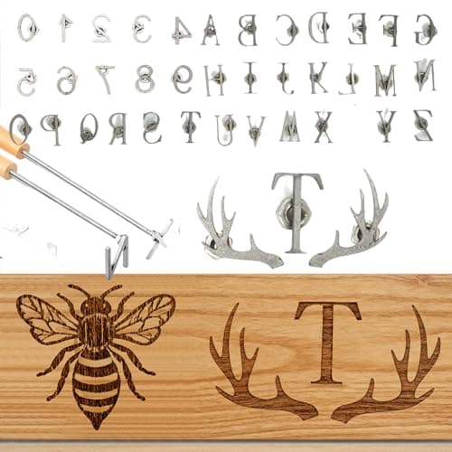 ZAGEVIVIN 38 Pcs Mini 1" Branding Iron for Wood Leather Hats- Personalized Wood Burning, Leather Crafting & Food Marking for DIY BBQ， Witchcraft Supplies(38PCS Number/Alphabet/Antlers Set) view 6