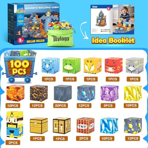 100PCS Magnetic Blocks-Build Mine Magnet World Jurassic Sword Dinosaur Toys Building Blocks for Boys Girls Ages 3-5 5-7, Classroom Must Haves Stem Education Sensory Kids Toys Christmas Birthday Gifts view 2