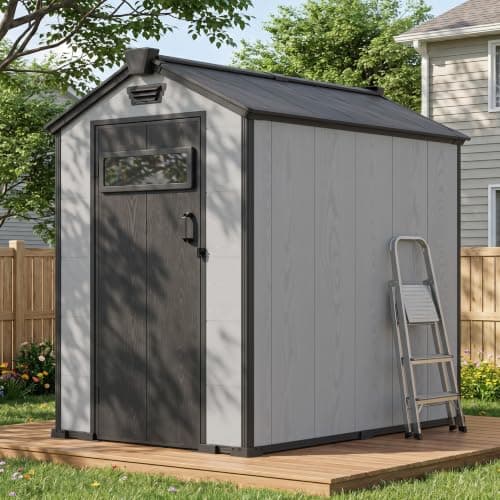 MNLR 4x6 FT Resin Outdoor Storage Shed with Floor & Door Window — image 1