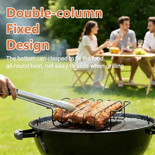 Zntezed Rib Rack for Smoking and Grilling - 12" Extra Long Stainless Steel BBQ Holder - Non-Stick Vertical Roasting Stand Compatible with Most Gas Charcoal Pellet Smokers - Holds 4 Full Racks view 4