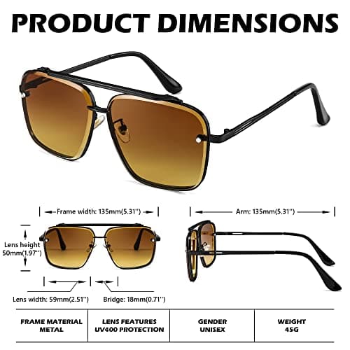 FEISEDY Sunglasses, Fashion Square Pilot Sunglasses, Vintage Metal Gradient Glasses for Men and Women, B4104 view 6