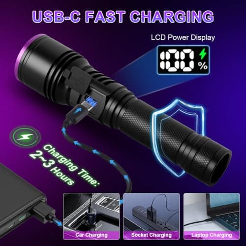 2Pack Black Light UV Flashlight Rechargeable view 4
