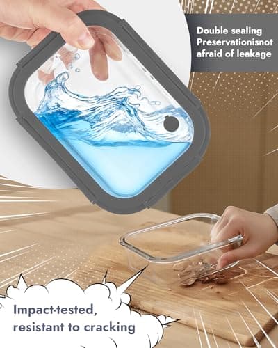 BOROHOUSE 12-Pack Glass Containers with Tempered Lids – Borosilicate, Oven-Safe(-4°F~950°F), Airtight, BPA-Free, Multi-Size for Meal Prep, Dishwasher Safe (Gray) view 3