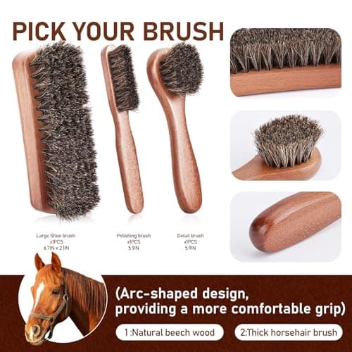 RAPSAKEMOH Shoe Polish Kit, Horsehair Brush Shoe Shine Kit For men, Shoes Boots Care Brushes Polish Kit view 3