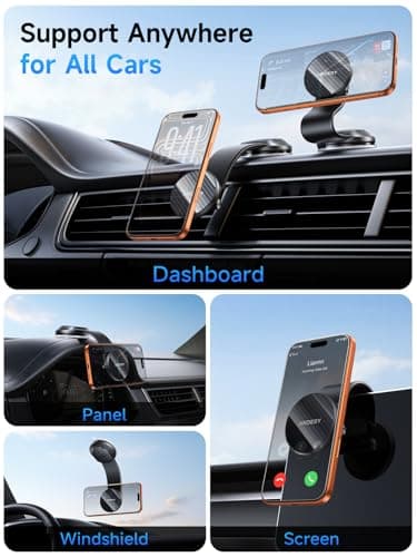 ANDERY Car Phone Holder for MagSafe [360° Adjustable Memory Alloy Arm | 2400gf Strongest Magnetic Power] Bendable Desk & Car Mount, Phone Holders for Your Car for iPhone and Smartphones, Carbon Fiber view 2