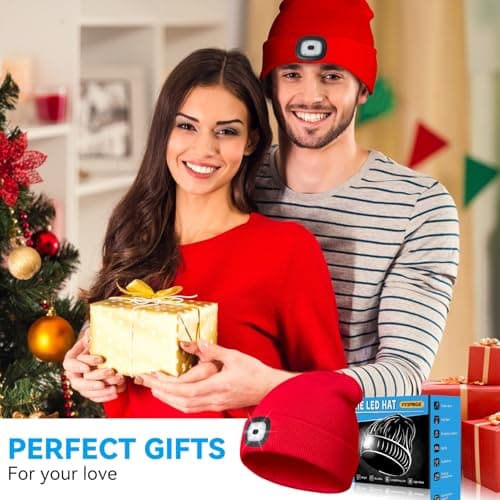 FFIPBGE Beanie Hats with Light, USB Rechargeable LED Hand Free Headlamp, Birthday Gifts for Men, Women, and Teens, Ideal for Camping, Hiking, 2 Pack, Red view 5