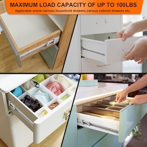 10 inch Drawer Slides 6 Pairs (12pcs) Soft Self Close 3 fold Full Extension Ball Bearing Cabinet Drawer Glides Side Mount for Dresser, Cabinet, Kitchen 100 LB Capacity 10" Silver view 4